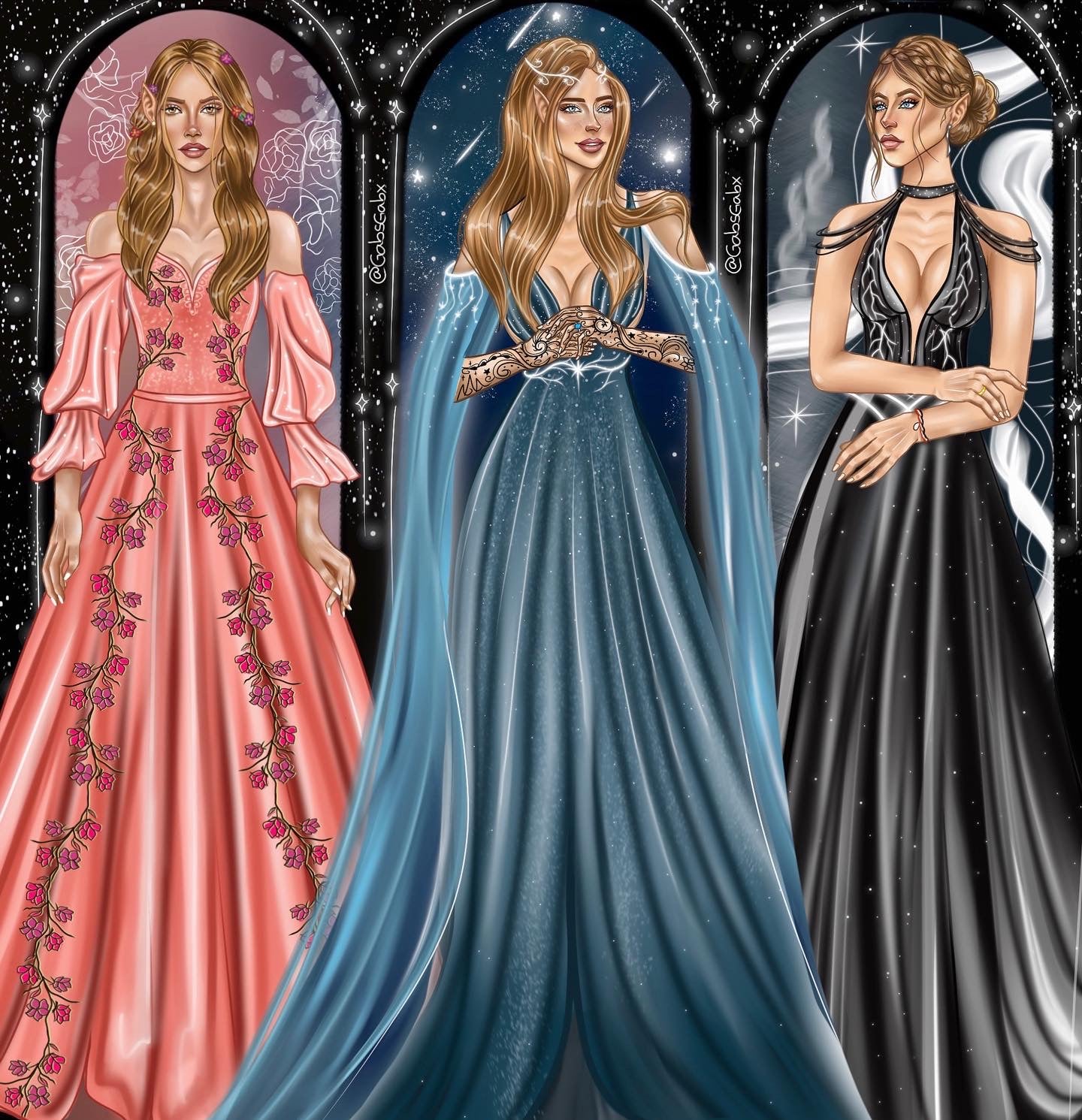 Nesta, Feyre, & Elain - Fan Art by @GabsGabx - A Court of Thorns and Roses Series - Stickable Acrylic Poster - Officially licensed by Sarah J. Maas - FA46